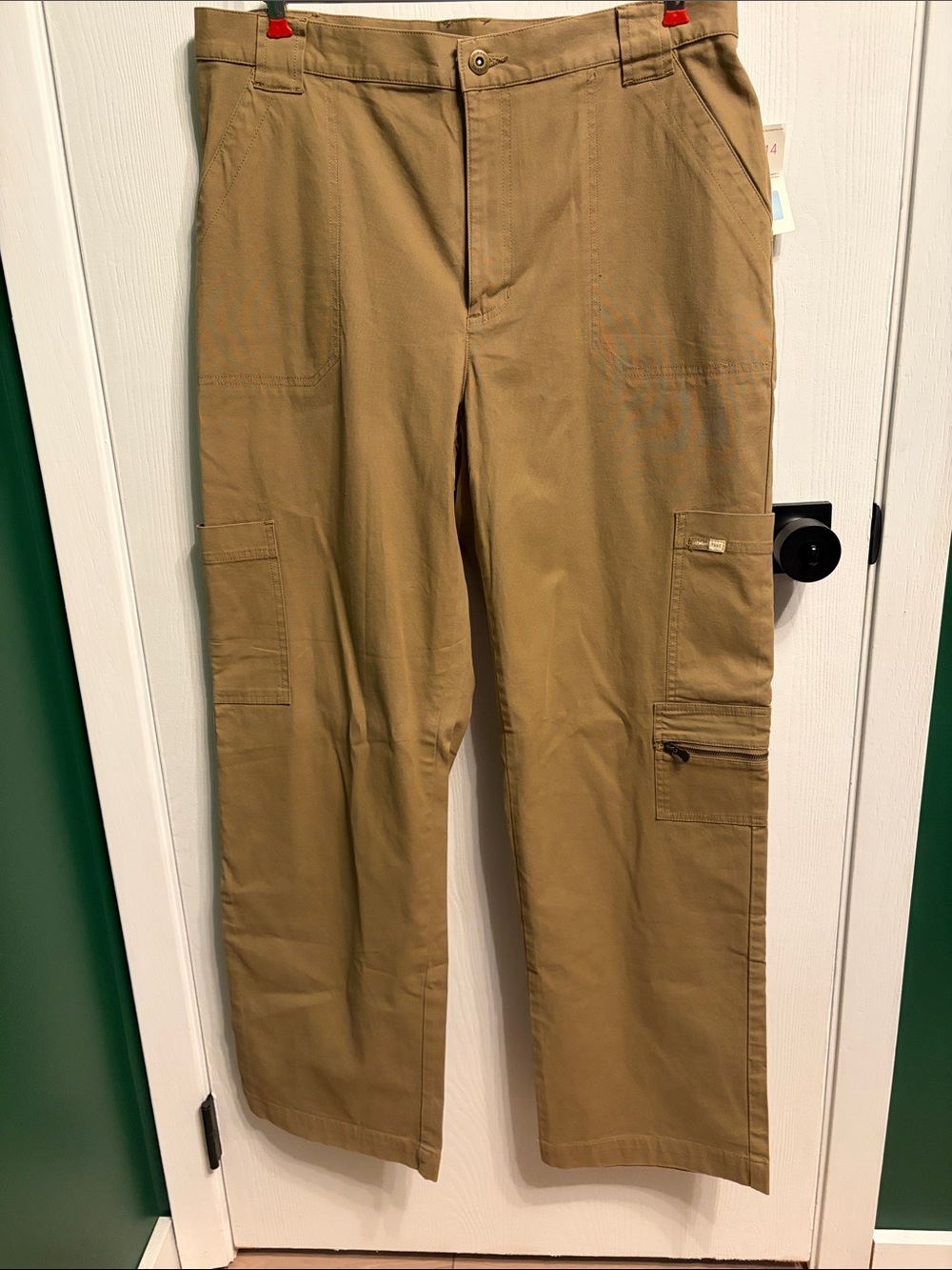 NWT Liz Claiborne Women's Tan Pants with Utility Pockets size 14. 98% cotton.